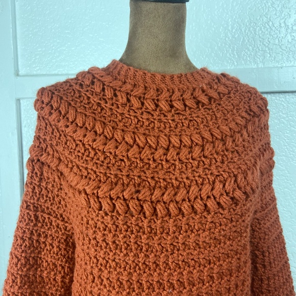 Handmade Crochet Sweater Rust Orange Chunky Knit Pullover Women’s Small - Picture 2 of 7